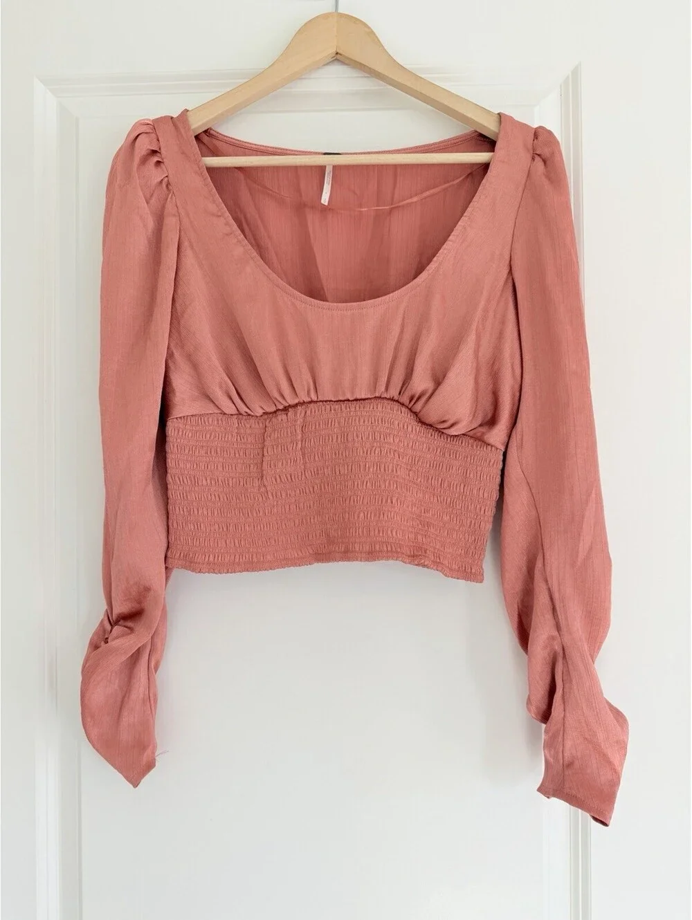 Free People Santiago Satin Cropped Blouse Romantic Puff Sleeve Y2K Size S